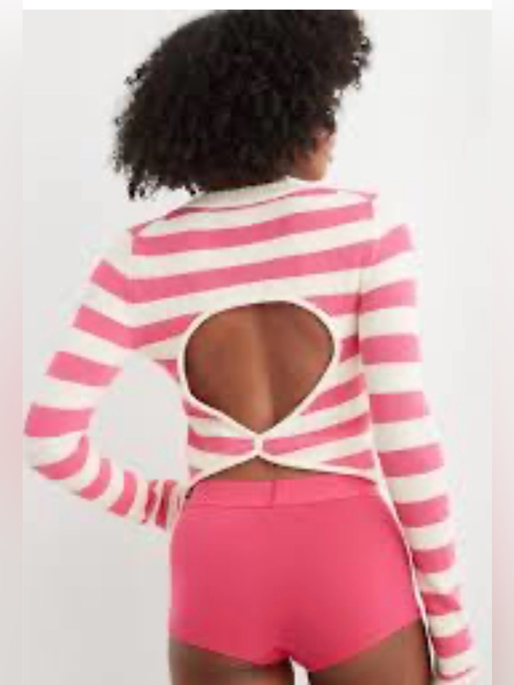 aerie NWT Pink and White Striped Cropped Crew Sweater